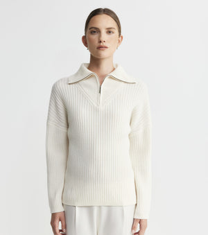 Cashmere Ribbed Quarter Zip - Cream