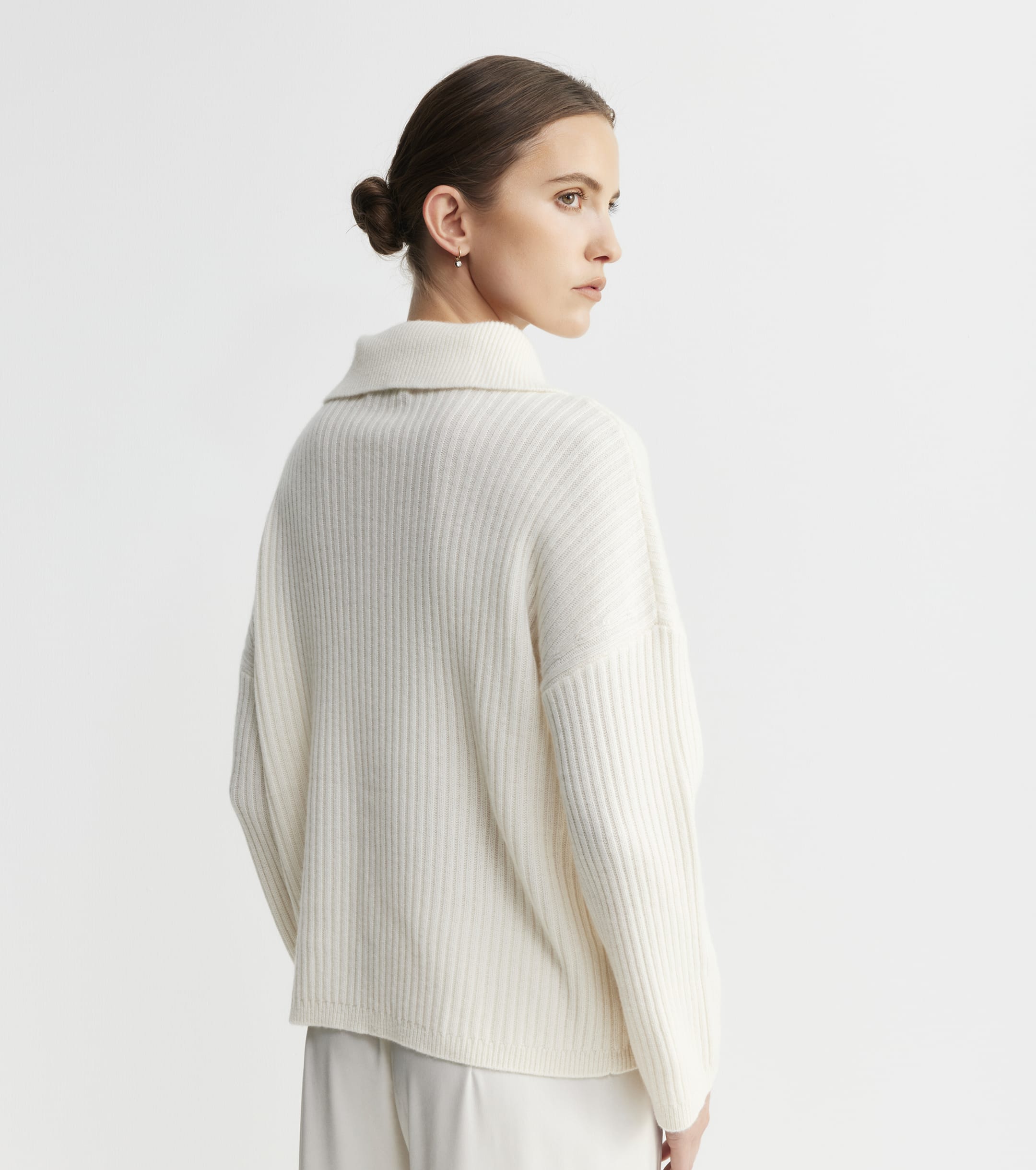 Cashmere Ribbed Quarter Zip - Cream