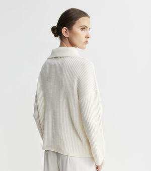 Cashmere Ribbed Quarter Zip - Cream