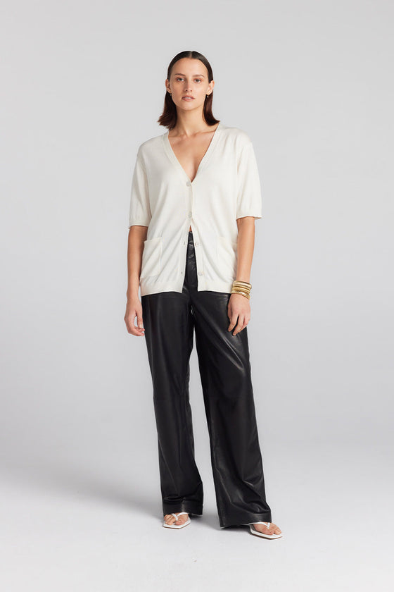 Cashmere Silk Short Sleeve Cardigan - Cream