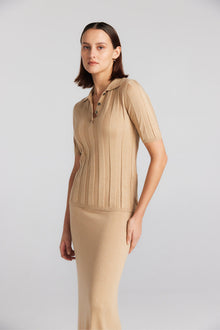  Cashmere Silk Rib Polo - Camel