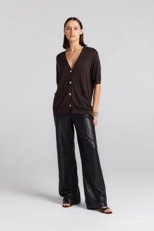  Cashmere Silk Short Sleeve Cardigan - Chocolate