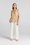 Cashmere Silk Short Sleeve Cardigan - Camel/Cream Tipping