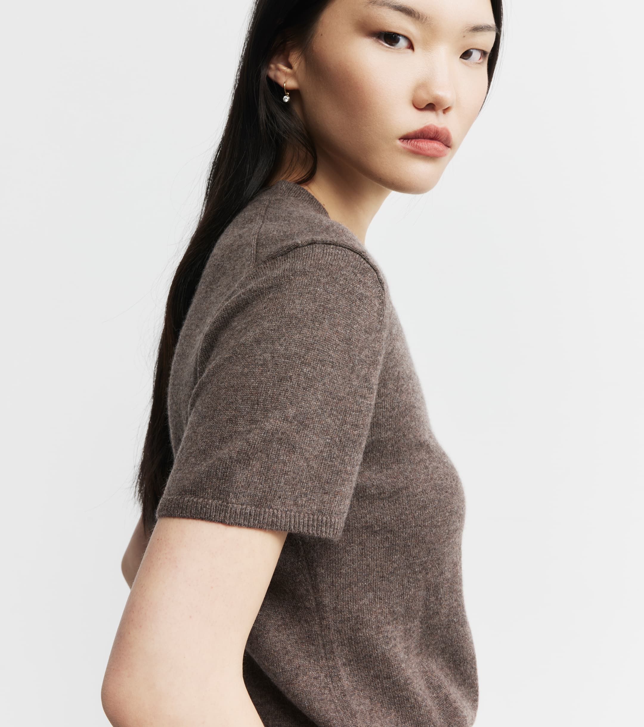 Cashmere Slim Fit Tee - Brown Melange