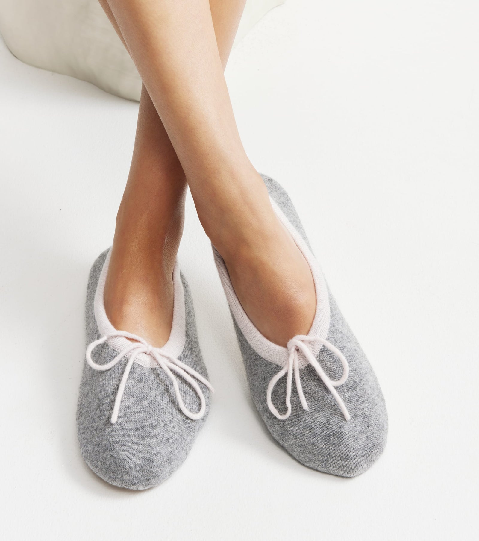 Cashmere Ballet Slipper - Dark Grey Melange/Powder Pink