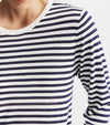 Silk Cashmere Long Sleeve Stripe Tee - Navy/White