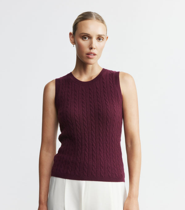 Cashmere Cable Tank - Burgundy