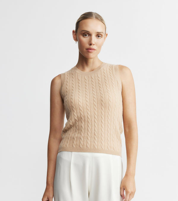 Cashmere Cable Tank - Camel