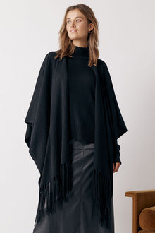  Tilly Cashmere Fringe Cape - Black