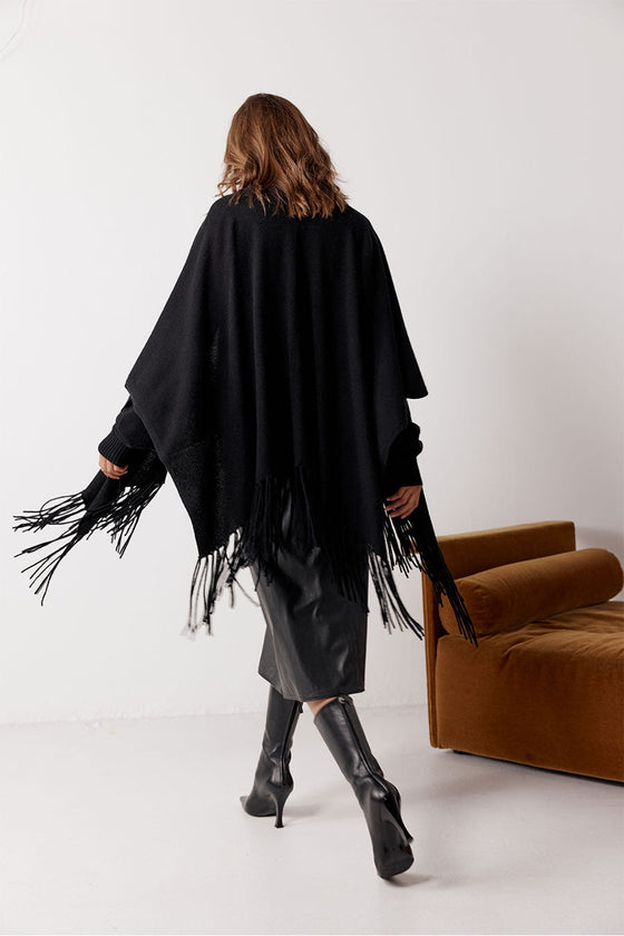 Tilly Cashmere Fringe Cape - Black