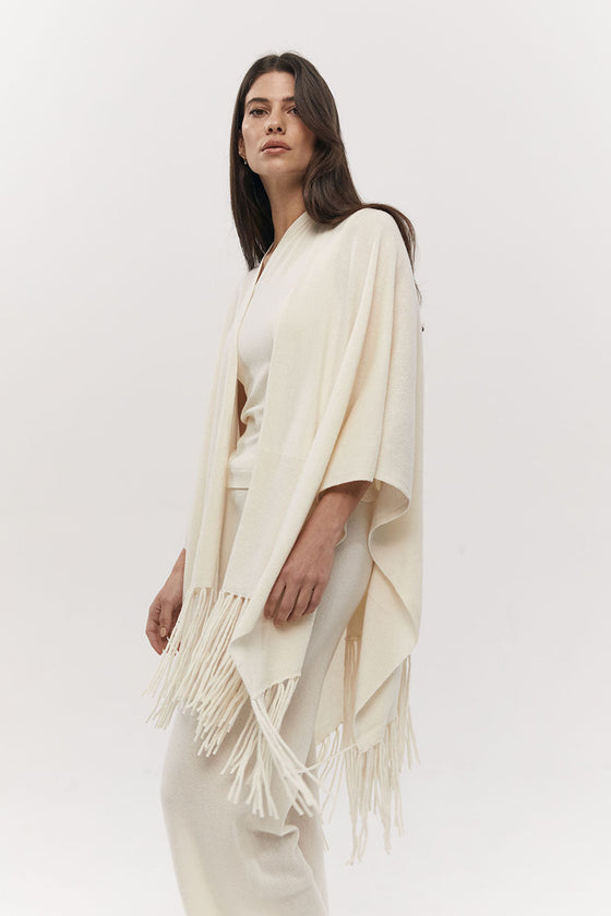 Tilly Cashmere Fringe Cape - Cream