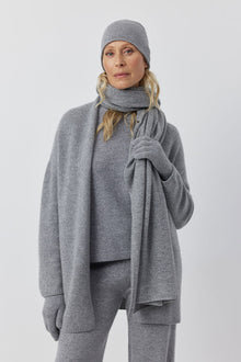  Cashmere Travel Wrap & Bag - Dark Grey Melange