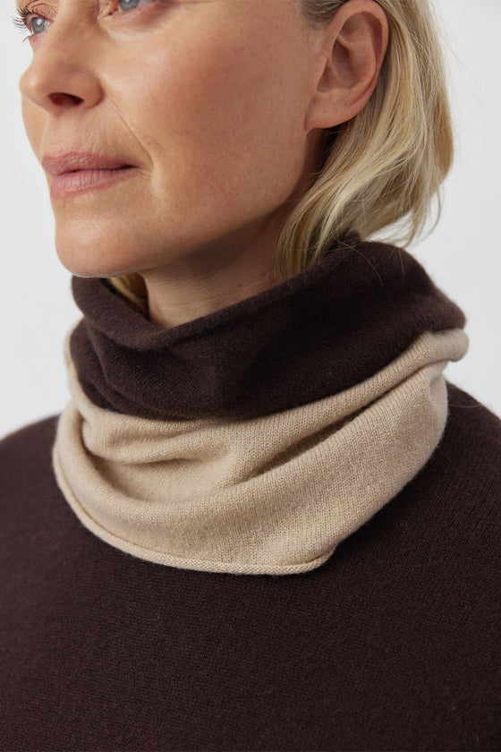 Cashmere Two Tone Snood - Cacao/Camel