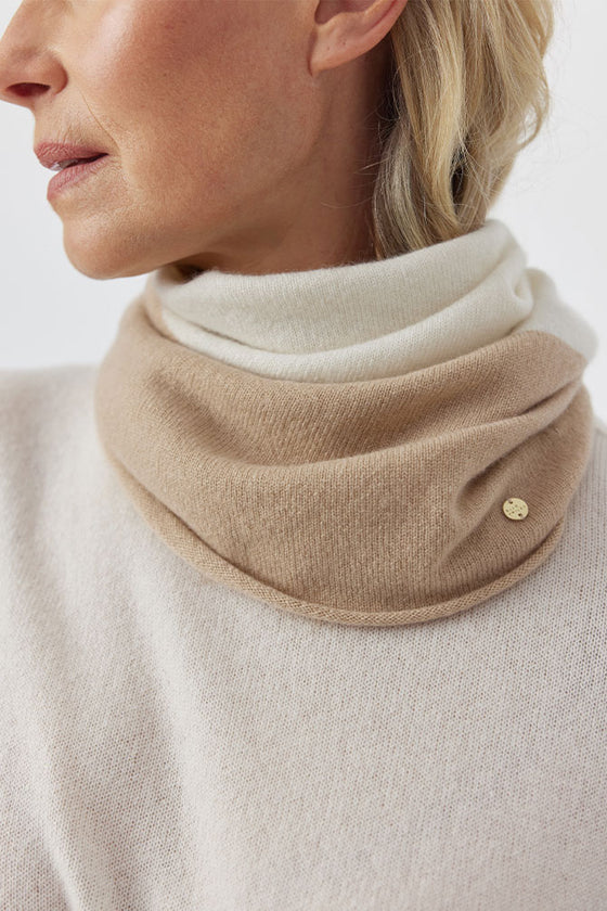 Cashmere Two Tone Snood - Cream/Camel