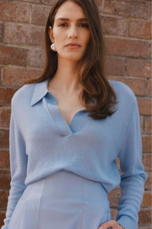  Featherweight Cashmere Polo - Malibu Blue