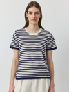 Silk Cashmere Short Sleeve Stripe Tee - Navy/White