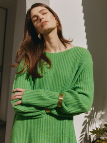  Cashmere Rib Sweater - Green Melange