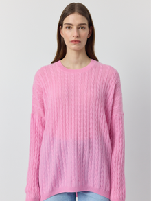  Relaxed Cashmere Cable Crew - Pink Conch