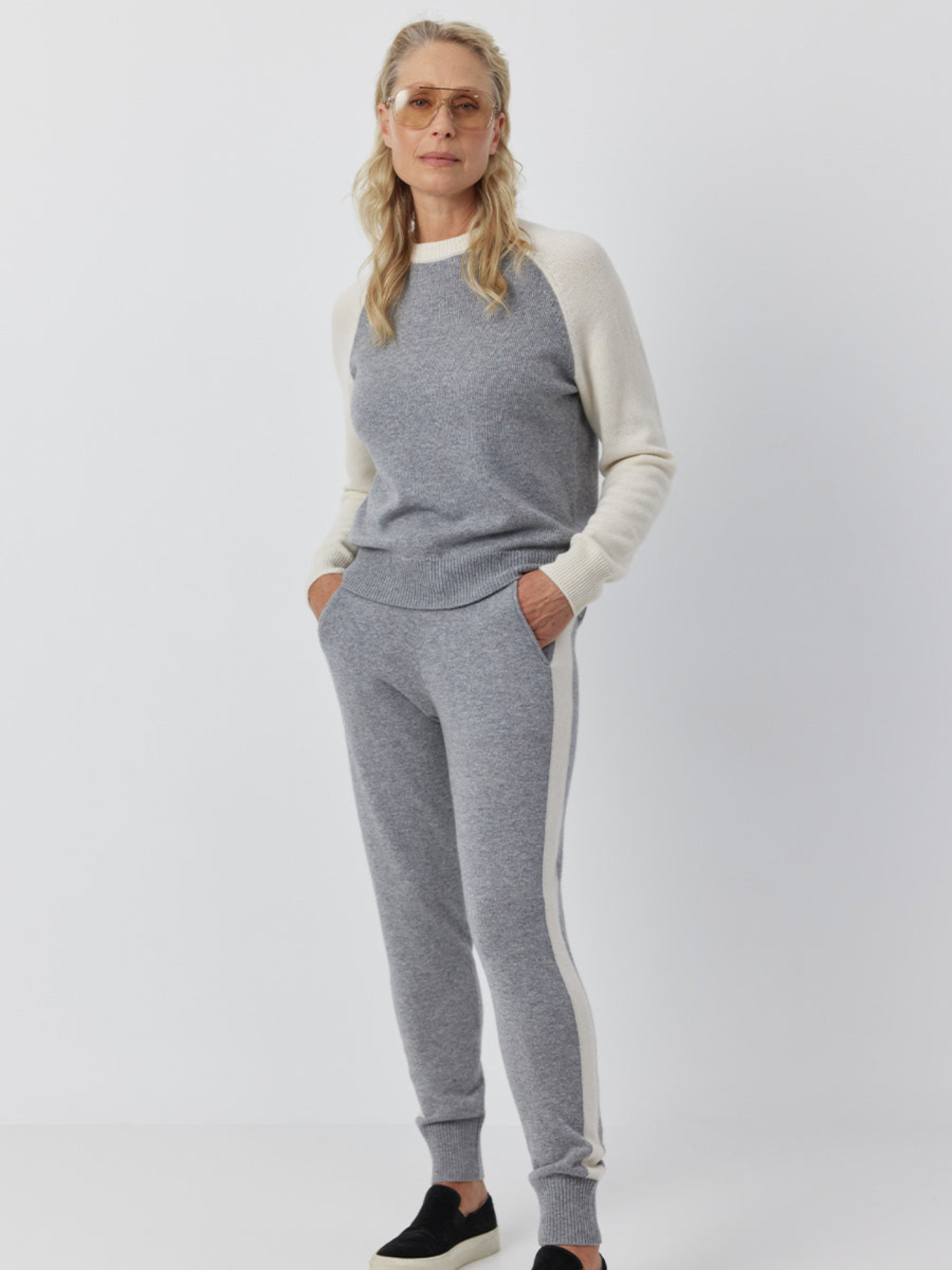 Essential Cashmere Sport Jogger - Dark Grey Melange/Cream