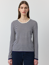 Silk Cashmere Long Sleeve Stripe Tee - Navy/White