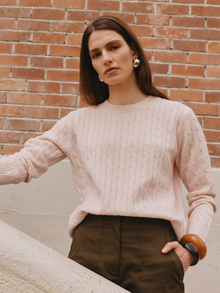  Essential Cashmere Cable Crew Sweater - Pale Pink