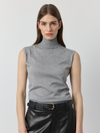 Cashmere Lurex Mock Neck Tank - Grey Melange/Silver