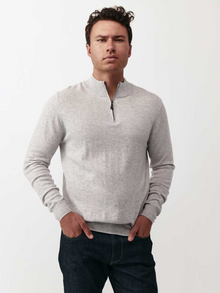  Mens Essential Cashmere 1/4 Zip Sweater - Grey Melange/Graphite