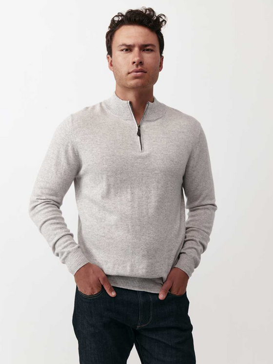 Mens Essential Cashmere 1/4 Zip Sweater - Grey Melange/Graphite