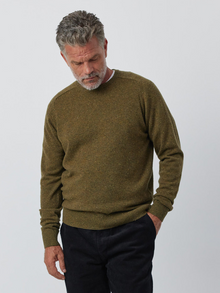  Mens Cashmere Saddle Crew - Moss