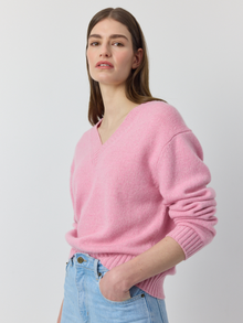  Luxe  Cashmere V Neck Sweater - Pink Melange