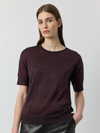 Cashmere Lurex Crew Tee - Black/Crimson Lurex