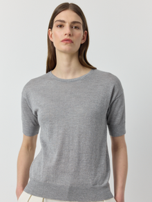  Cashmere Lurex Crew Tee - Grey Melange/Silver Lurex