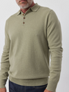 Mens Cashmere Long Sleeve Polo - Sage