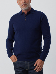  Mens Cashmere Long Sleeve Polo - Navy