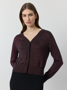  Cashmere Lurex Cardigan - Black/Crimson