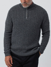 Mens Cashmere Cable 1/4 Zip Sweater - Charcoal Donegal/Dark Grey Melange