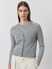  Cashmere Lurex Cardigan - Grey Melange/Silver