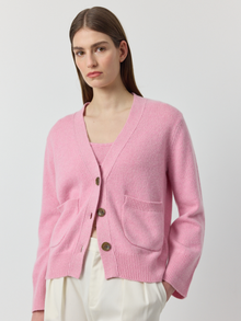  Luxe Cashmere Cardigan with Pockets - Pink Melange