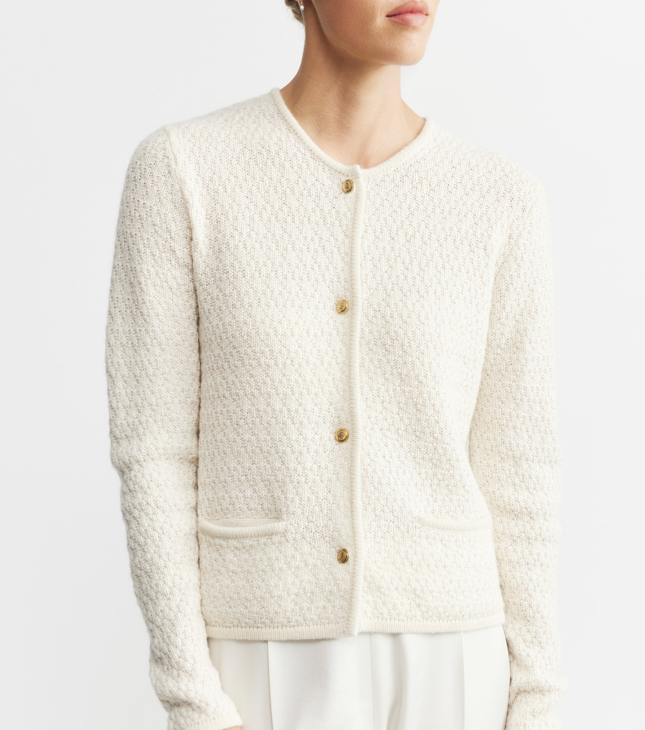 Cashmere Waffle Jacket - Cream