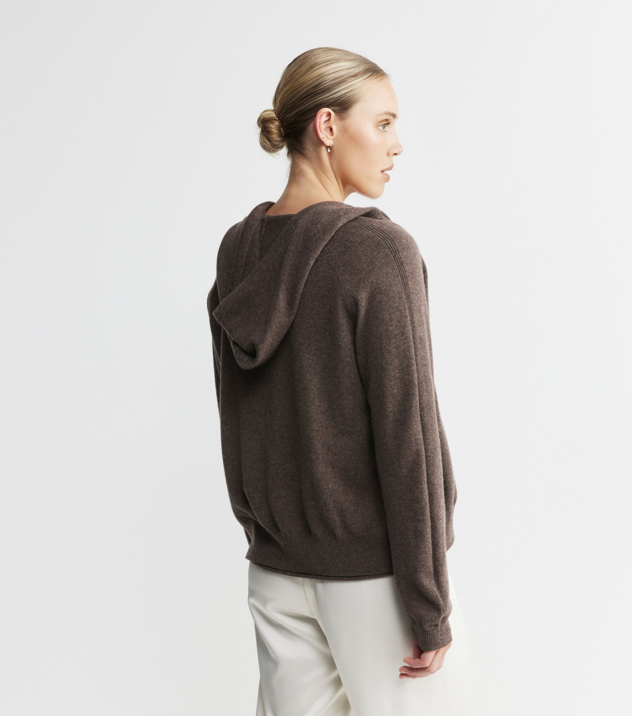 Essential Cashmere Zip Hoodie - Brown Melange