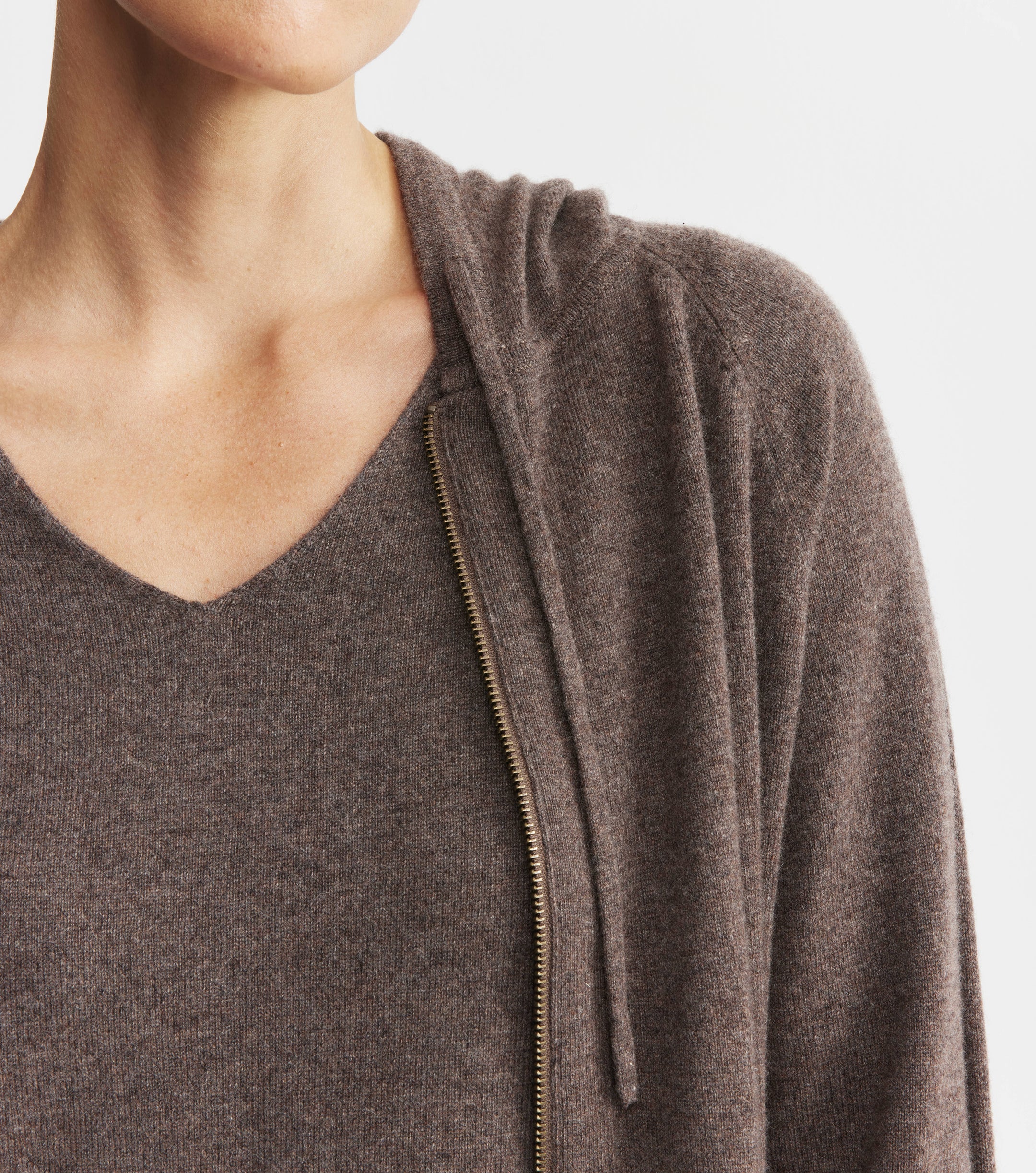 Essential Cashmere Zip Hoodie - Brown Melange