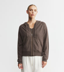  Essential Cashmere Zip Hoodie - Brown Melange