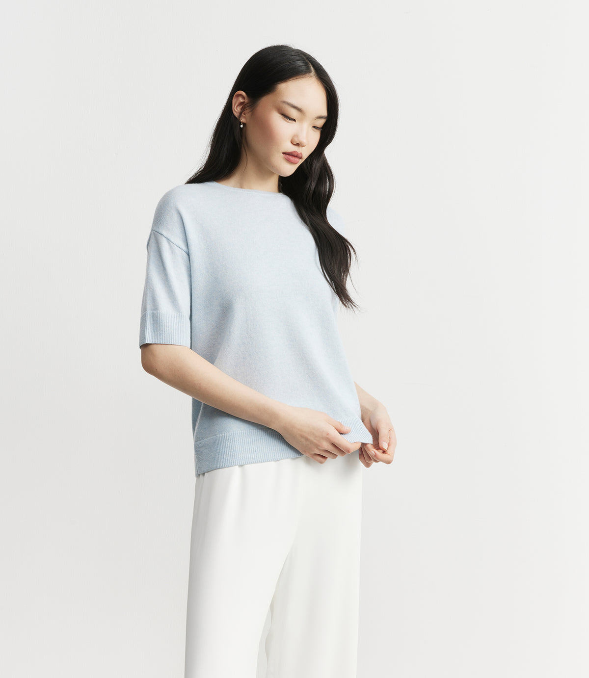 Essential Cashmere Crew Tee - Sky Melange