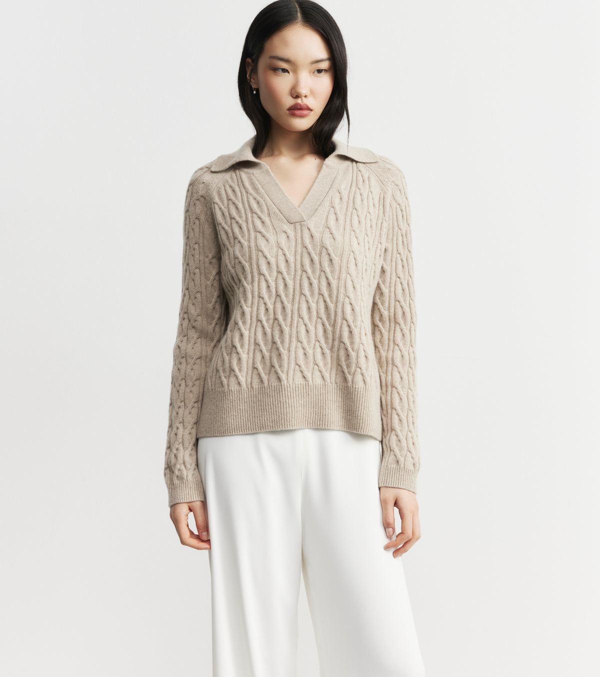 Cashmere Cable Polo - Birch