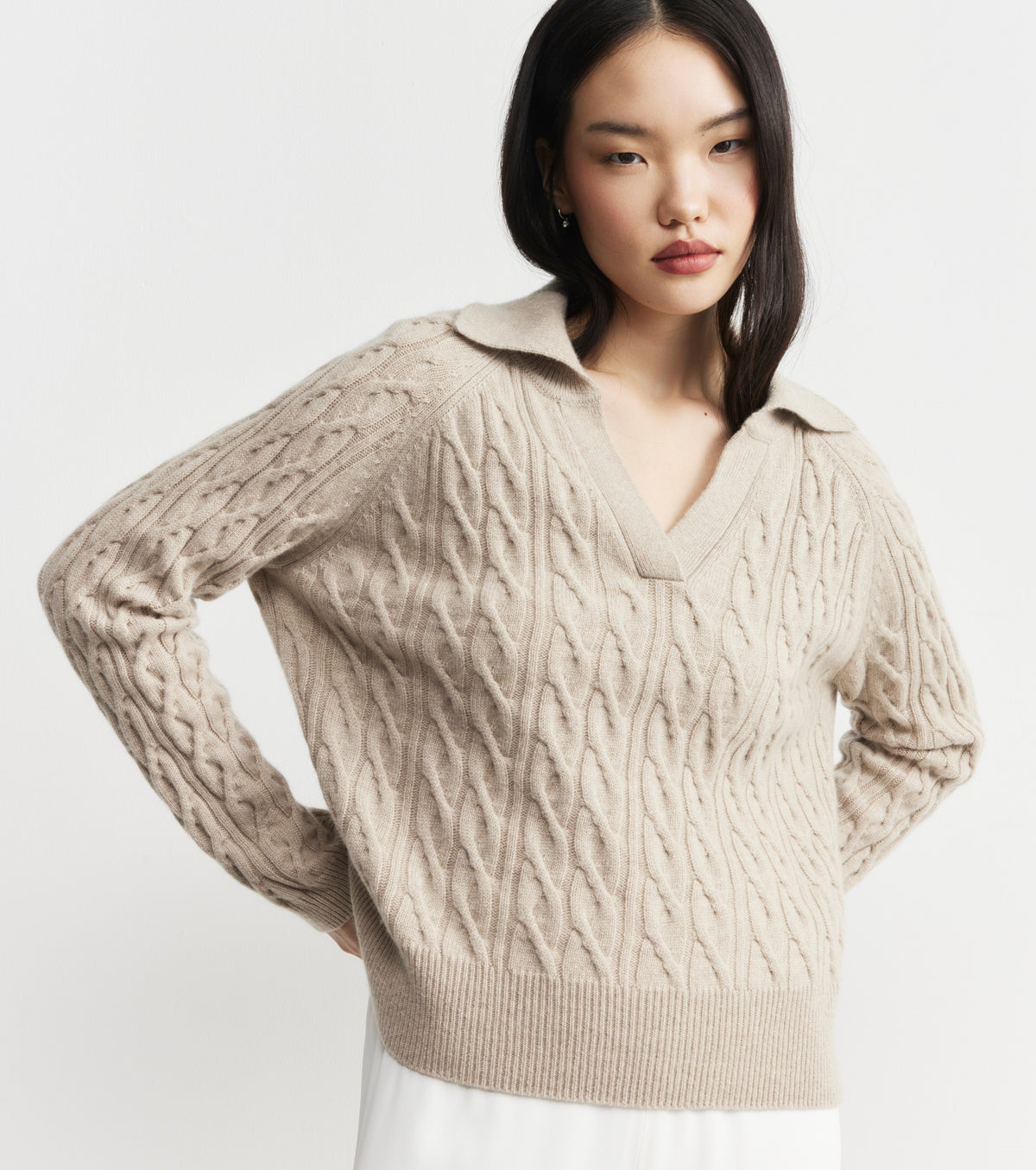 Cashmere Cable Polo - Birch