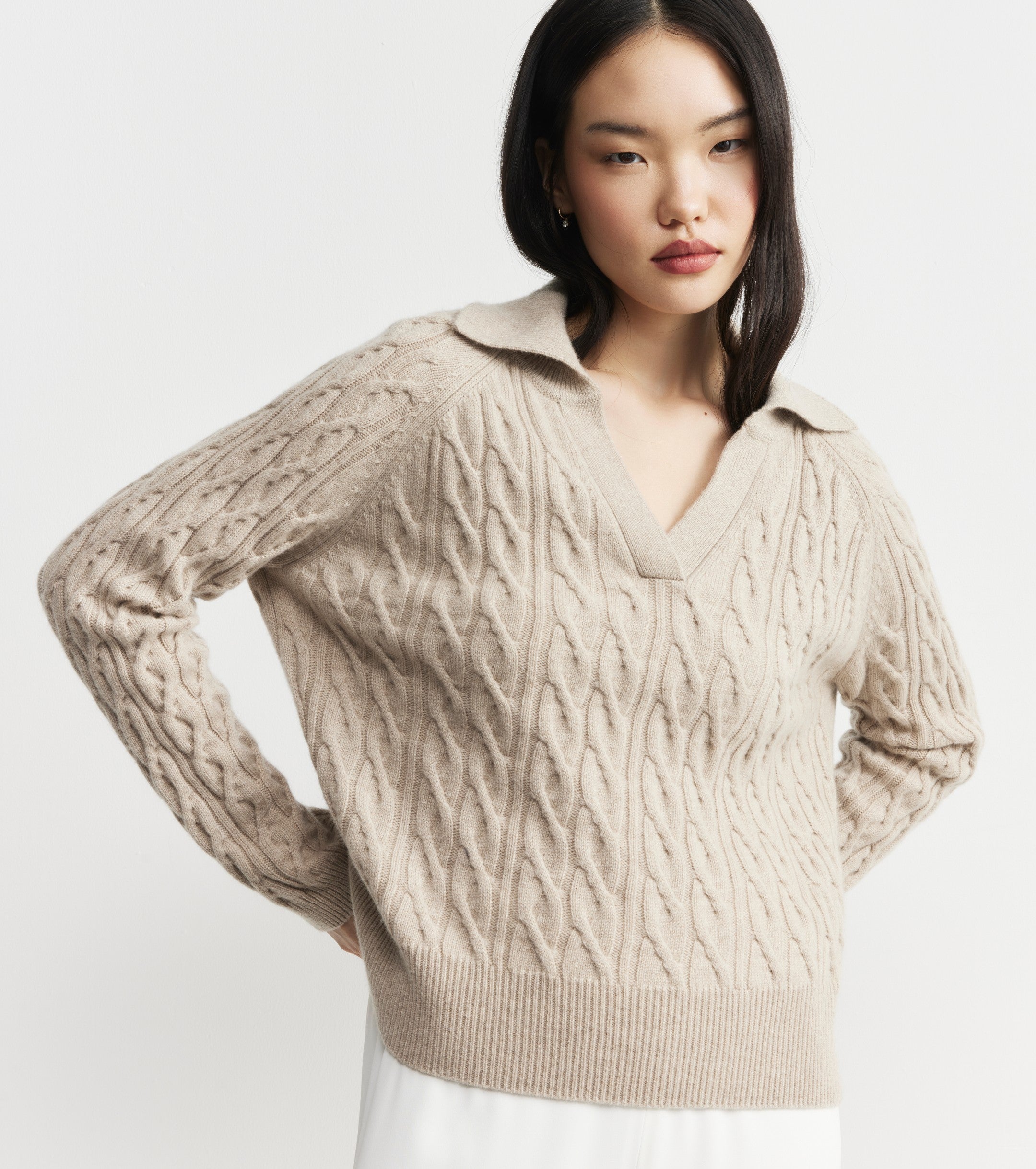 Cashmere Cable Polo - Birch