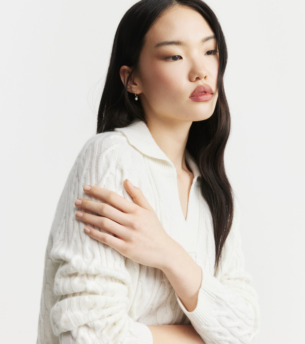 Cashmere Cable Polo - White