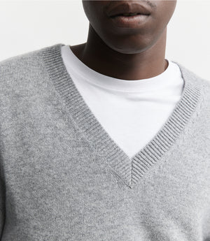 Mens Cashmere V Sweater - Dark Grey Melange