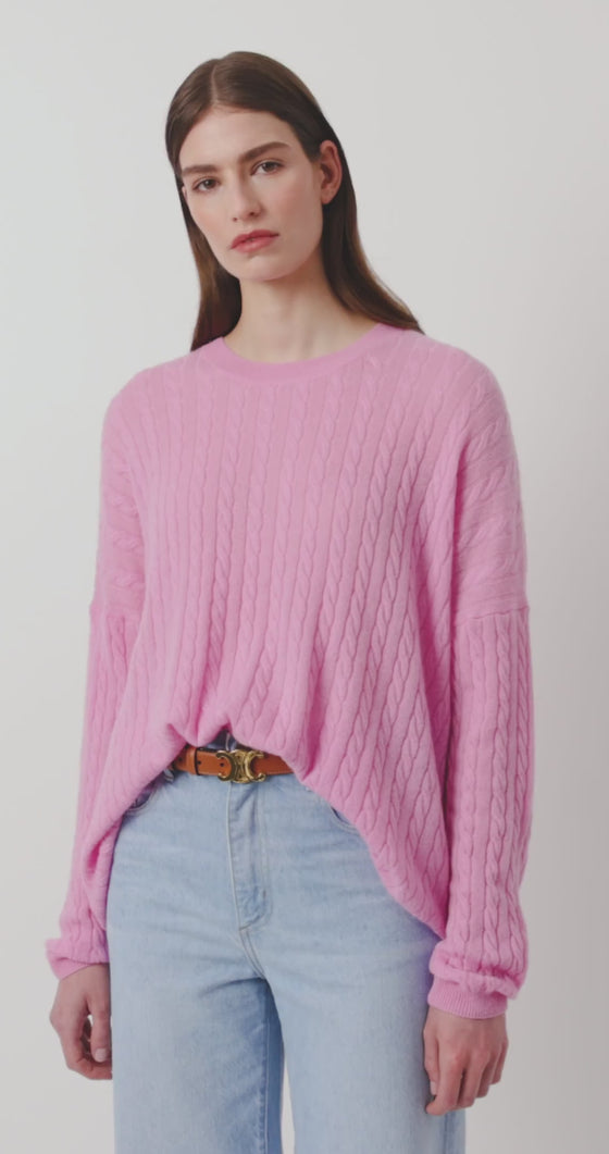 Relaxed Cashmere Cable Crew - Pink Conch