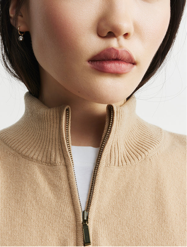 Cashmere Half Zip - Camel